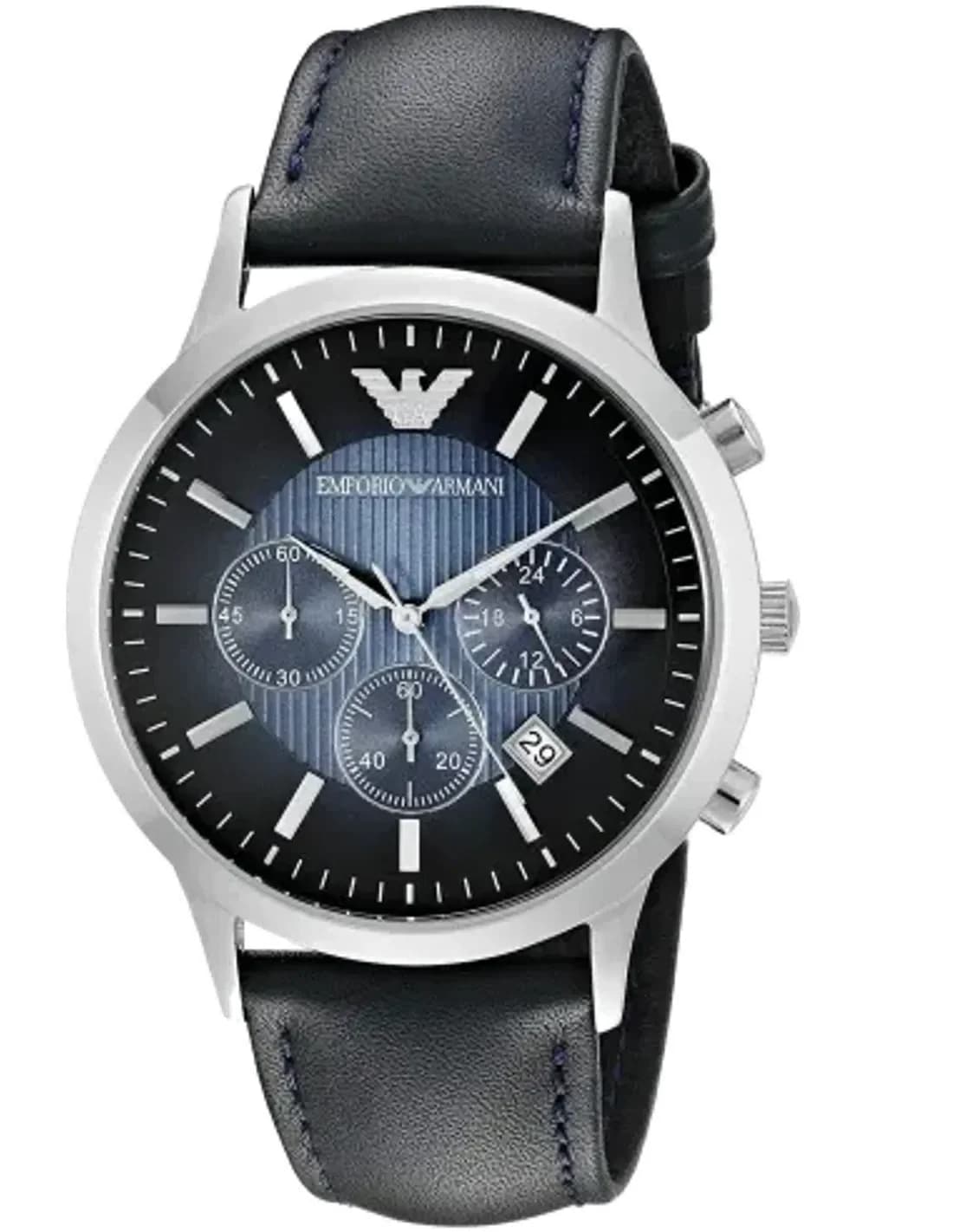 Emporio Armani Classic Men's Watch AR2473 perforated blue leather strap