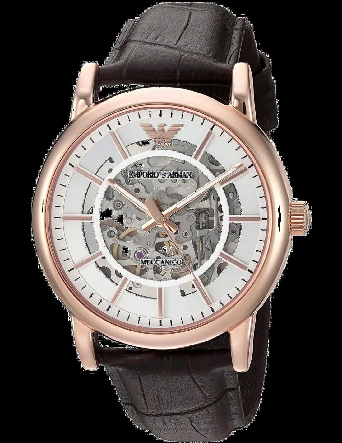 Emporio Armani AR60007 Meccanico Skeleton Automatic Leather Watch