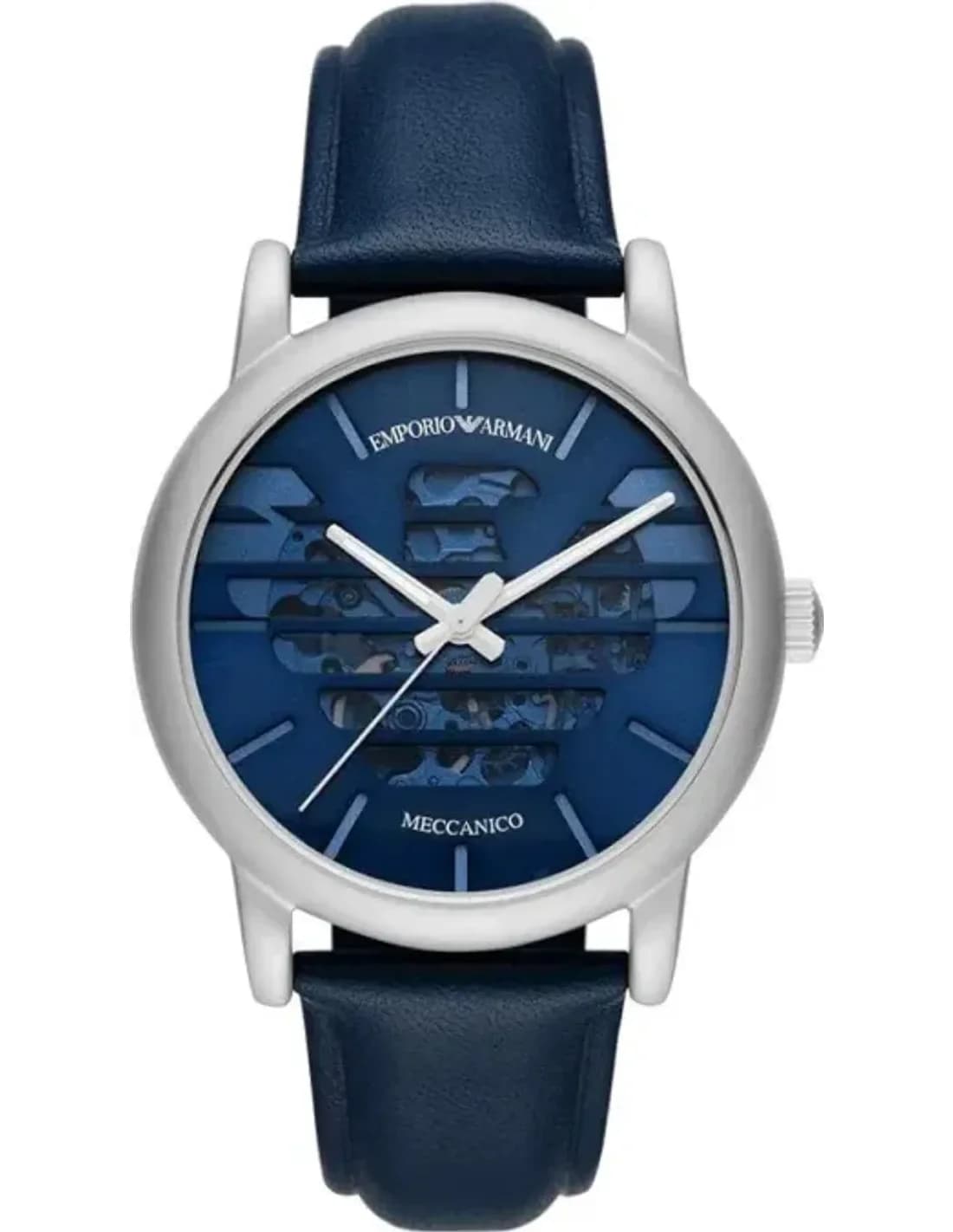 Montre Emporio Armani Luigi Meccanico AR60030 Cadran squelette bleu bracelet cuir
