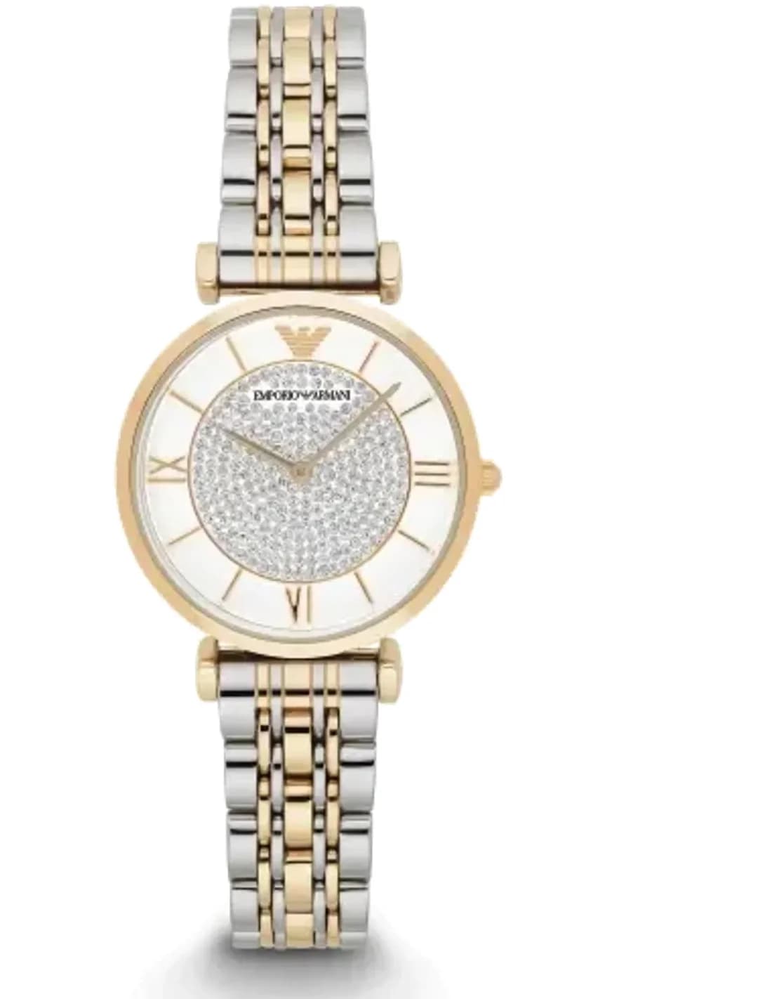 Emporio Armani AR8031 Watch with Mother-of-Pearl Dial and Silver and Gold Two-Tone Strap