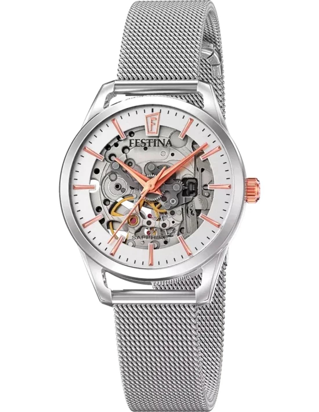 Montre Festina F20538/1 Automatique Squelette en Acier Maille Milanaise