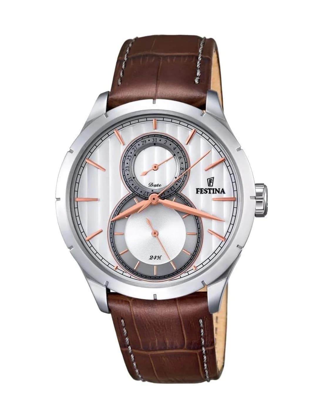 Montre Festina F16892/2 Cadran Gris Rayé et Cuir Brun