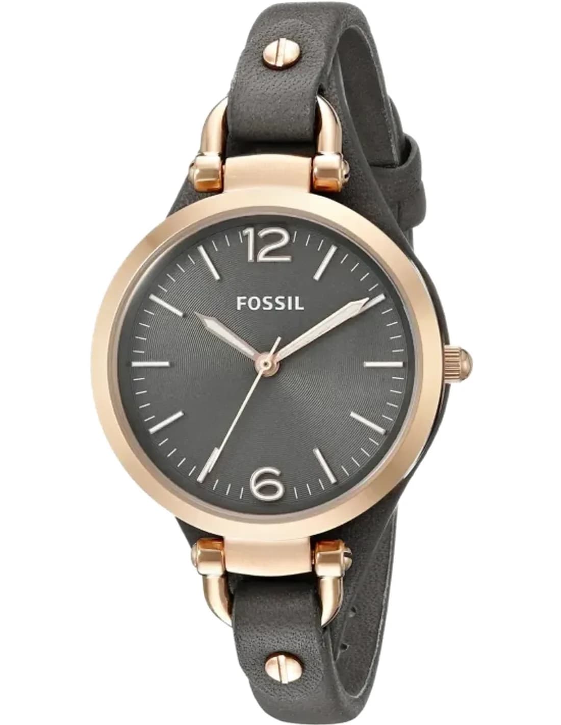 Fossil ES3077 Rose Gold Case and Grey Leather Strap Watch