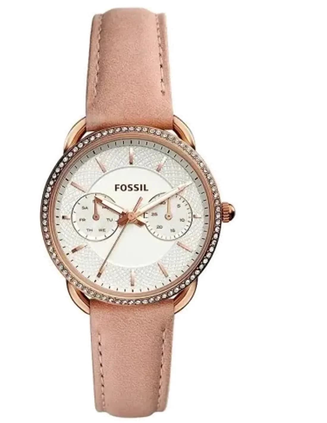 Women's Watch Fossil ES4393 Pink Leather Strap and Shiny Dial
