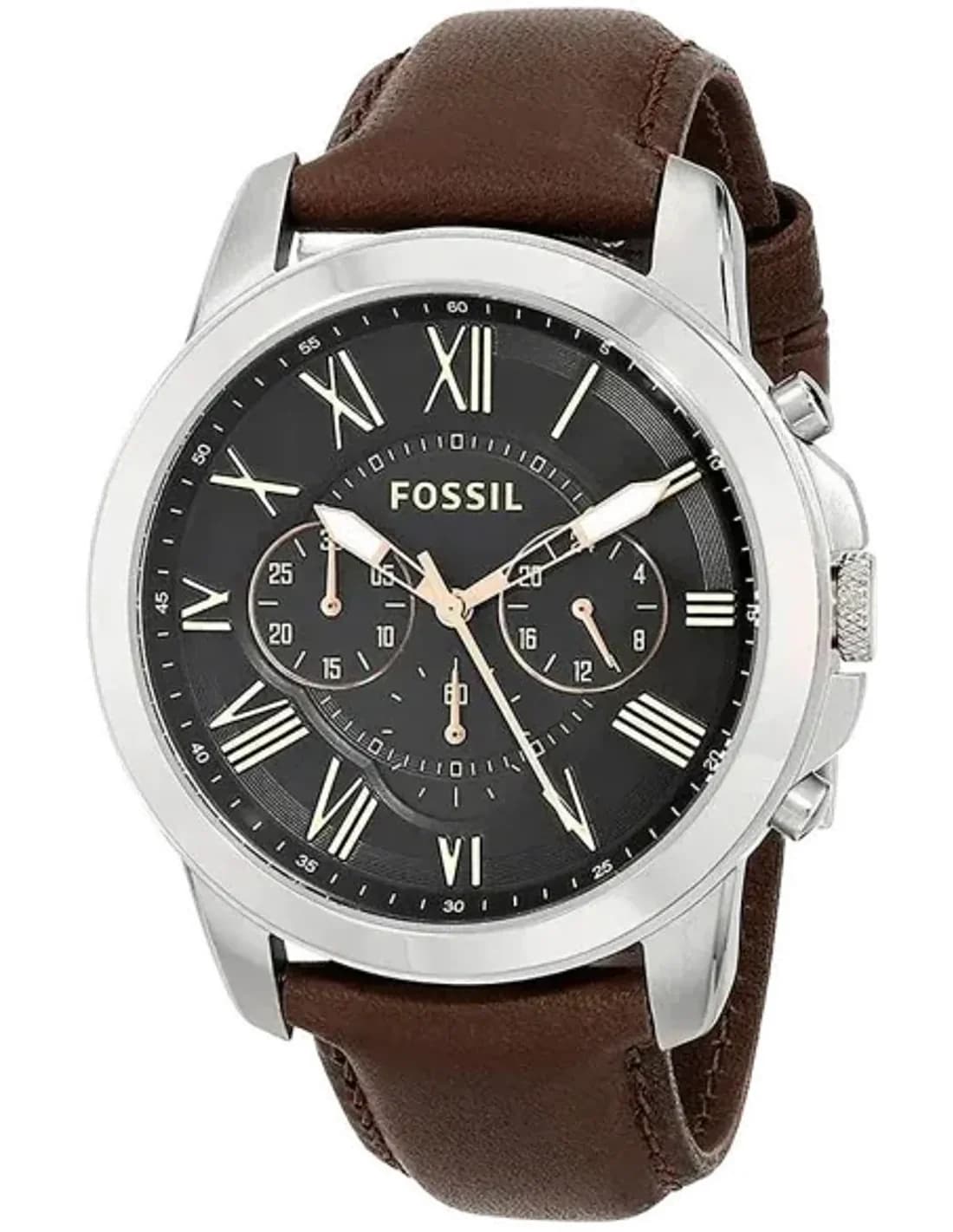 Men's Watch Fossil FS4813 Brown Leather Strap and Black Dial