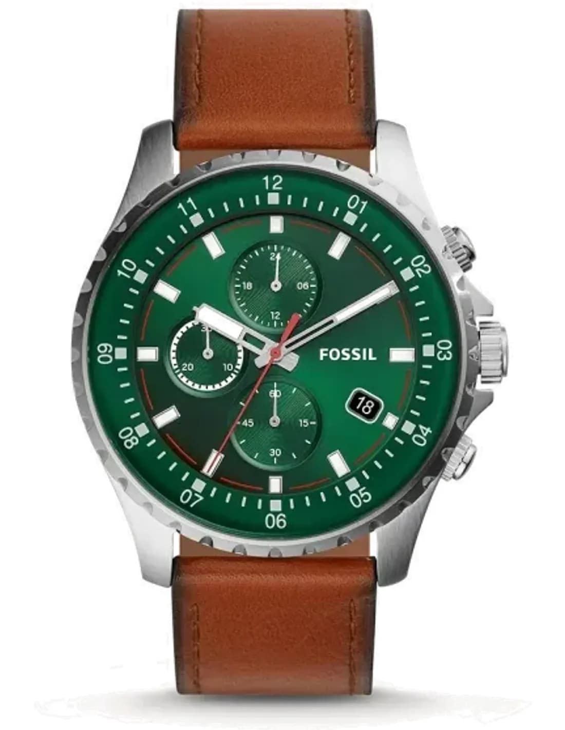 Fossil FS5734 Chronograph Watch with Green Dial and Brown Leather Strap