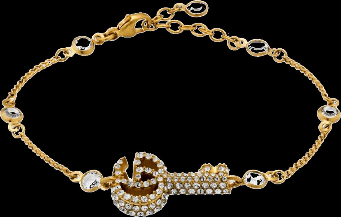 Bracelet Gucci clé double G en métal plaqué or plavé de cristaux