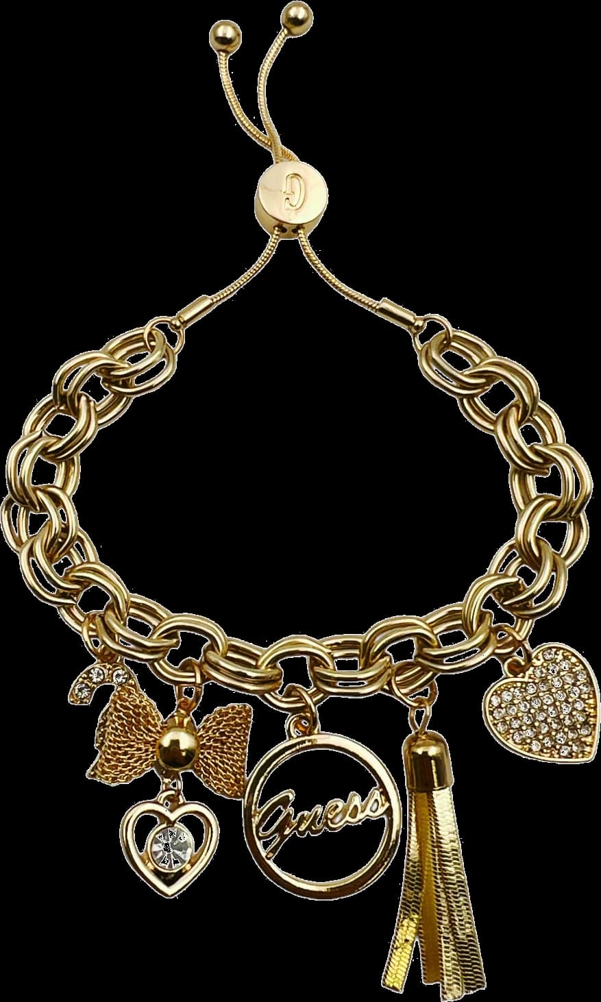 Bracelet Guess à breloques en métal doré jaune serti de zircon