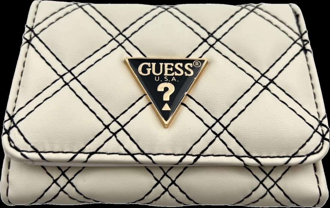 Portefeuille Guess blanc en simili cuir avec logo triangle coutures noires
