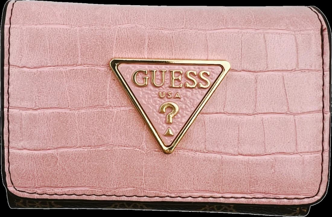 Portefeuille Guess rose et marron monogramme en simili cuir avec logo triangle