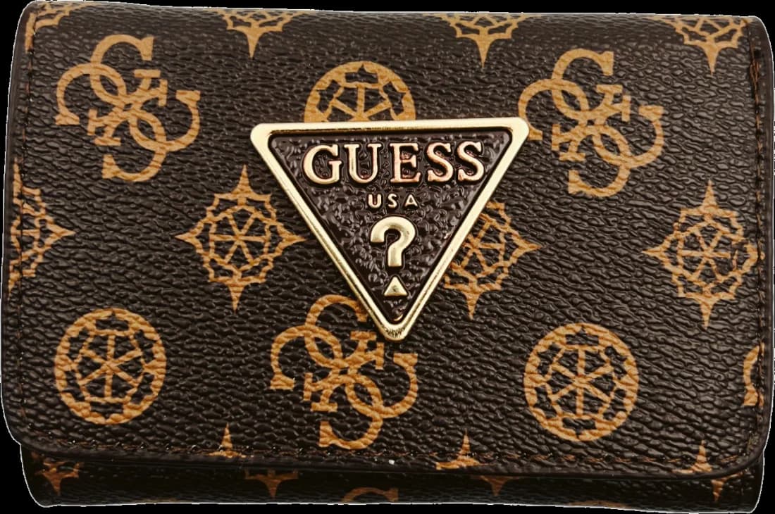 Portefeuille Guess marron monogramme en simili cuir avec logo triangle