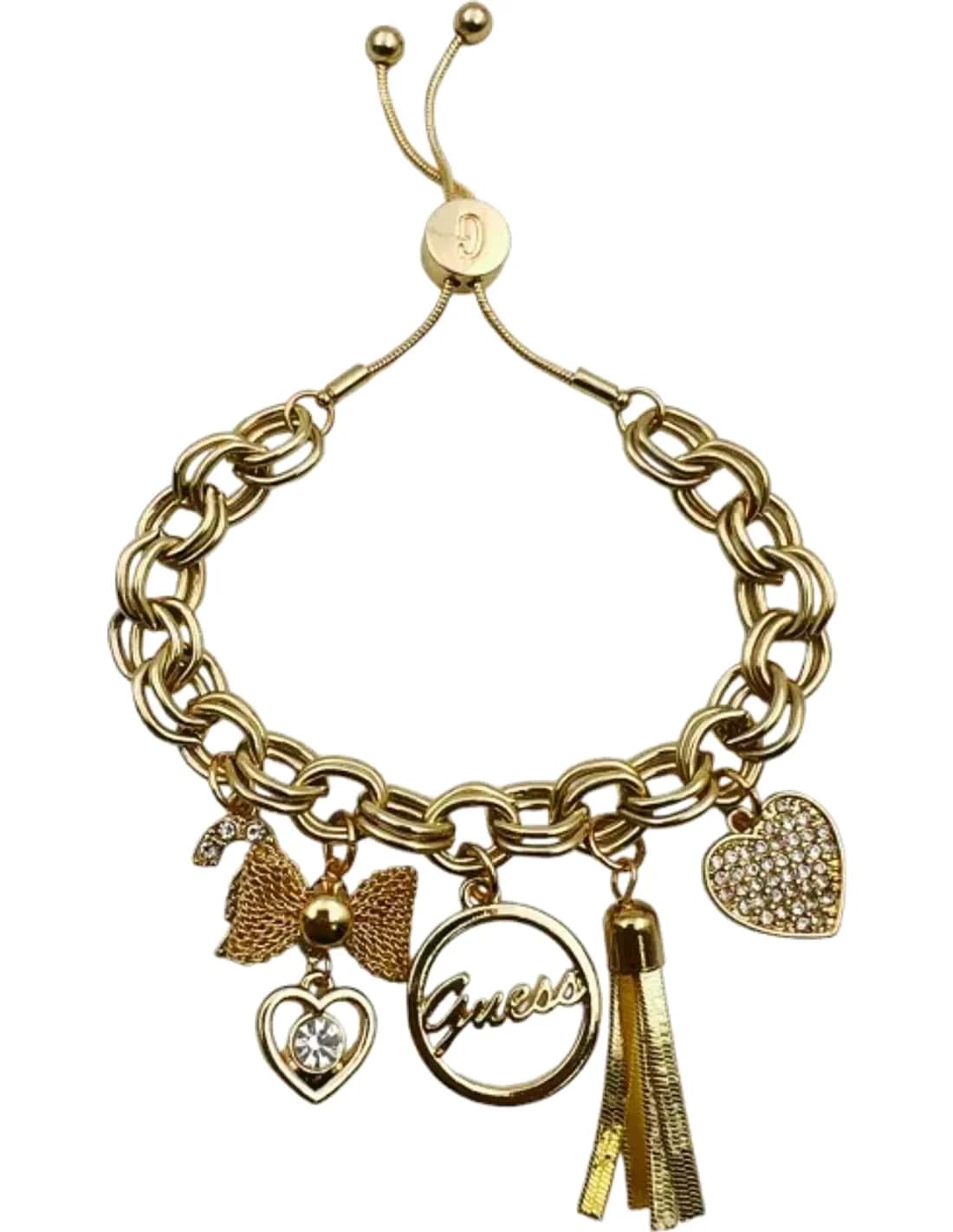 Bracelet Guess à breloques en métal doré jaune serti de zircon
