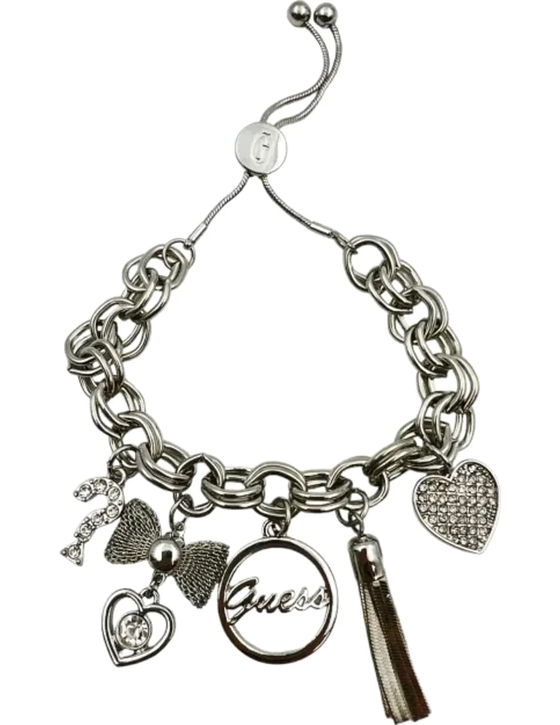 Bracelet Guess à breloques en métal argenté serti de zircon