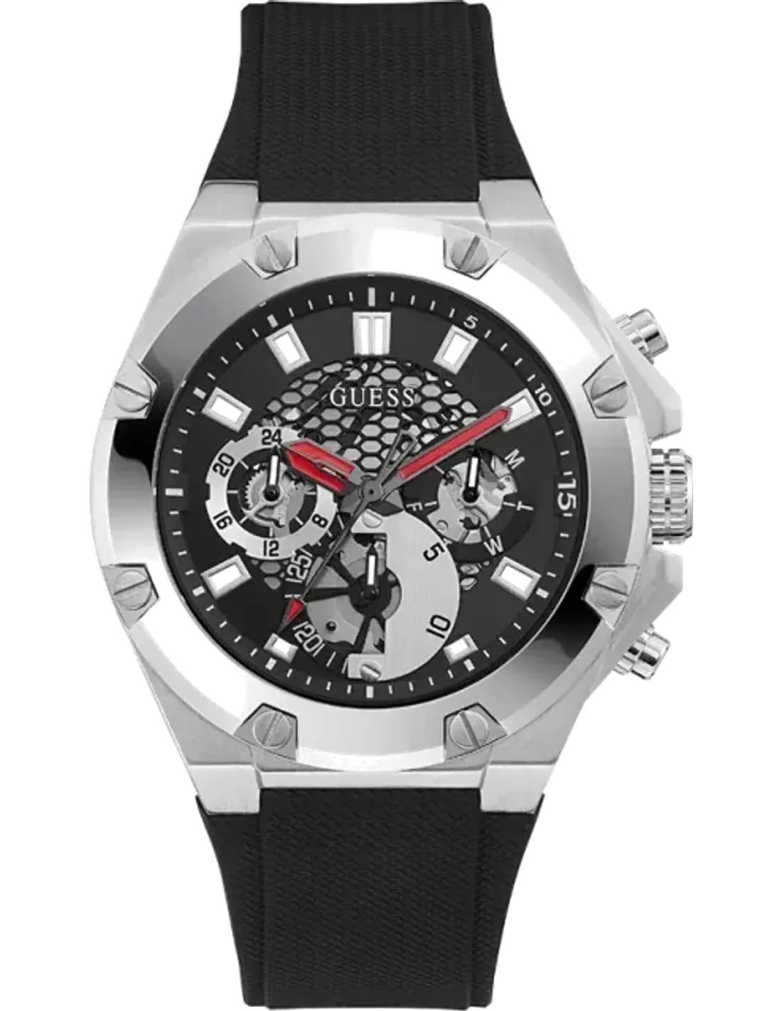 Montre Homme Guess Third Gear GW0334G1 bracelet silicone noir cadran multifonction
