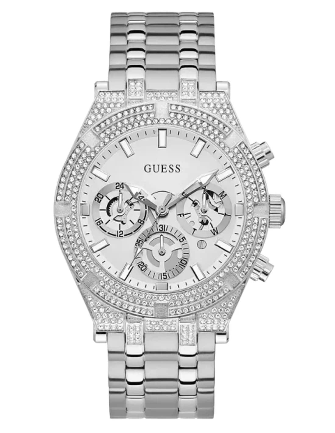 Montre Homme Guess GW0455G1 en acier argenté avec lunette sertie de strass