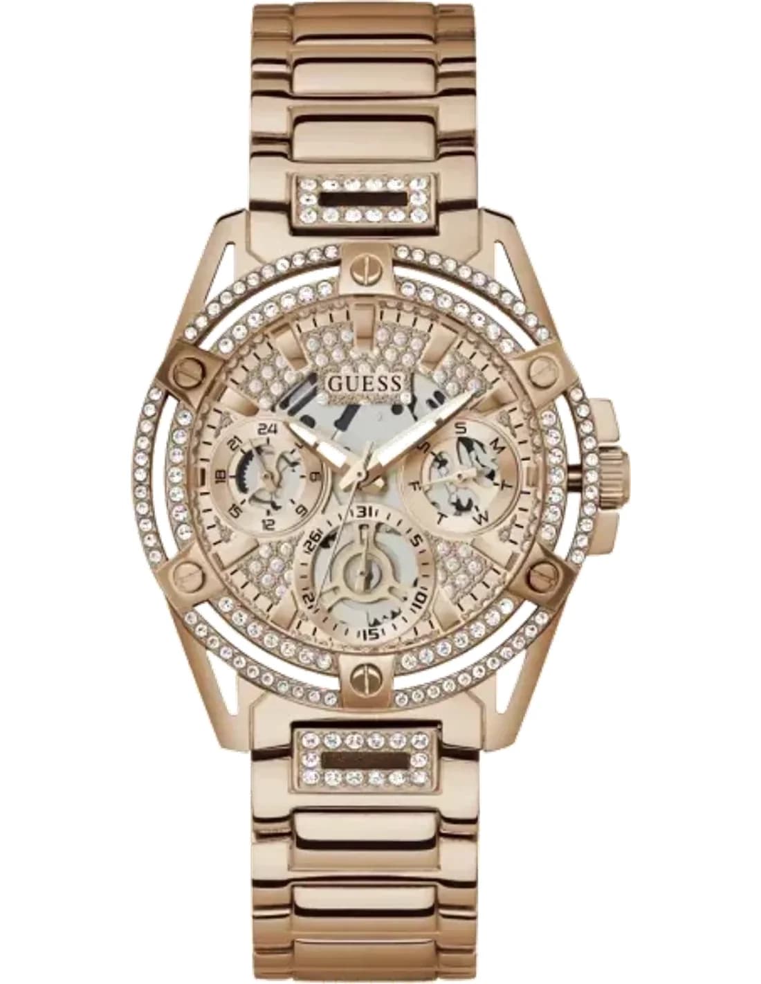 Guess Queen GW0464L3 women's watch in gold-plated steel, rose gold dial decorated with crystals