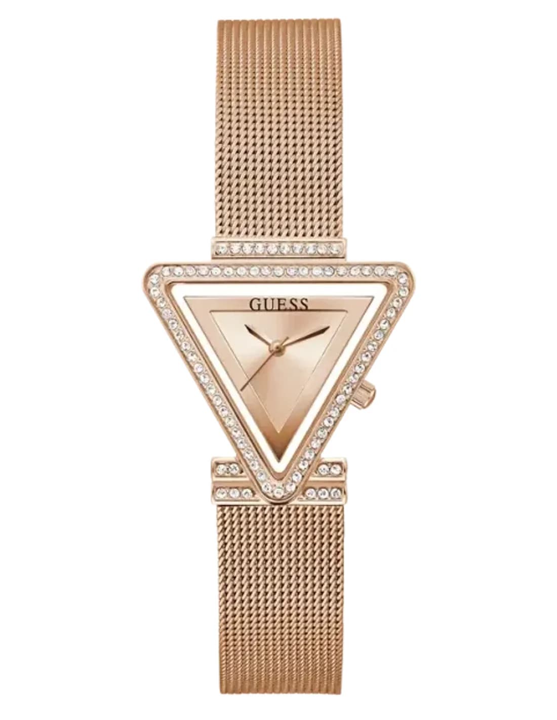 Guess GW0508L3 women's watch, rose gold bracelet, triangle case adorned with crystals