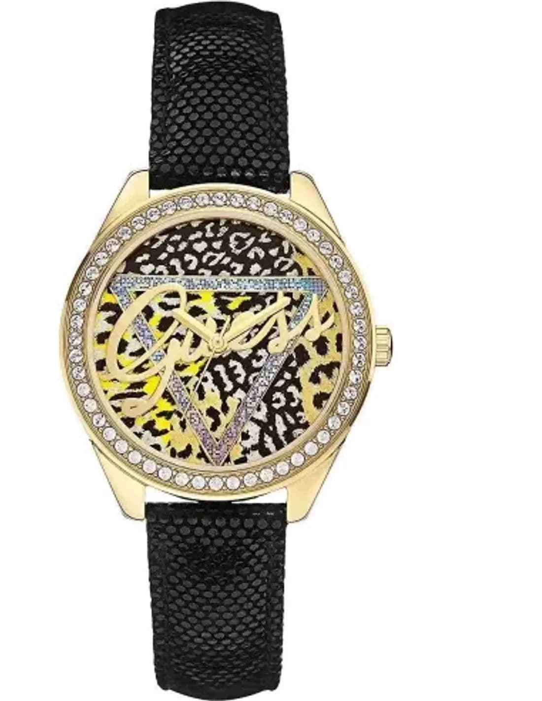 Guess W0456L4 Women's Watch Black Leopard Leather Gold Case