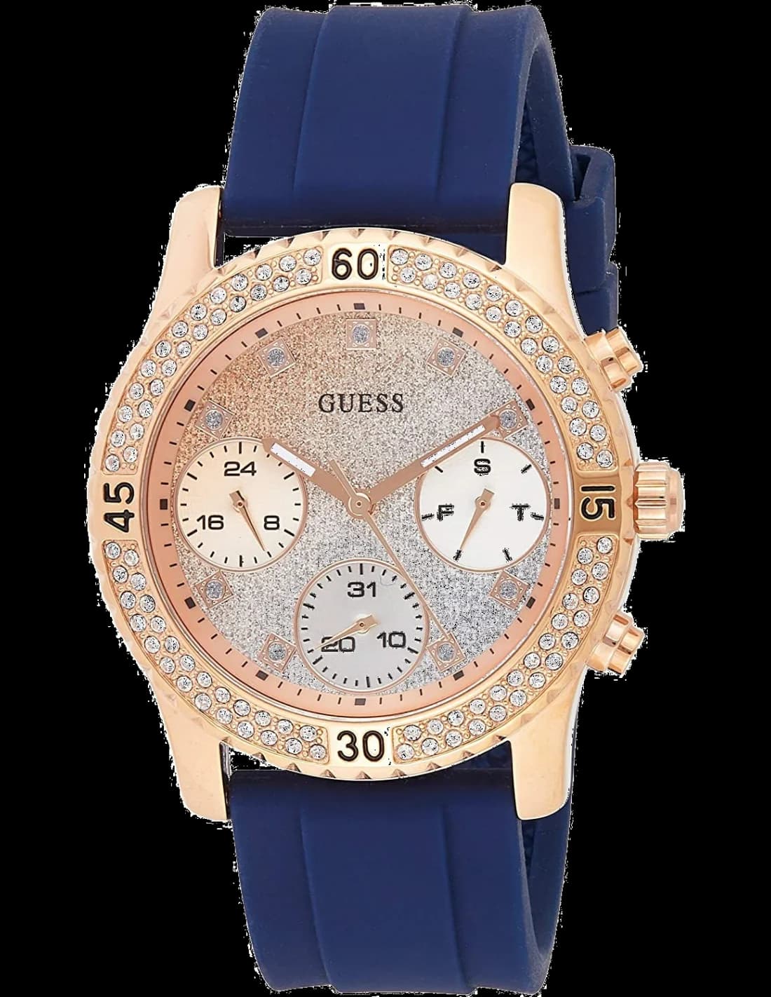 Guess W1098L6 Confetti Blue Silicone and Rose Gold Women's Watch