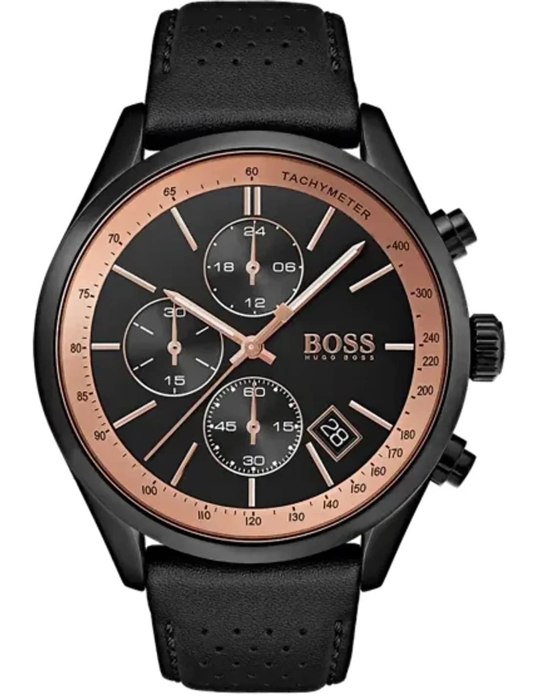 Hugo Boss 1513550 Chronograph Black Perforated Strap Watch