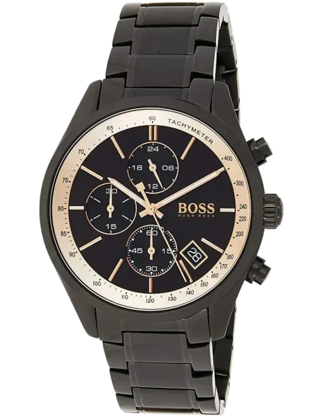 Hugo Boss 1513578 Grand Prix Noir Men's Watch with Perforated Leather Strap