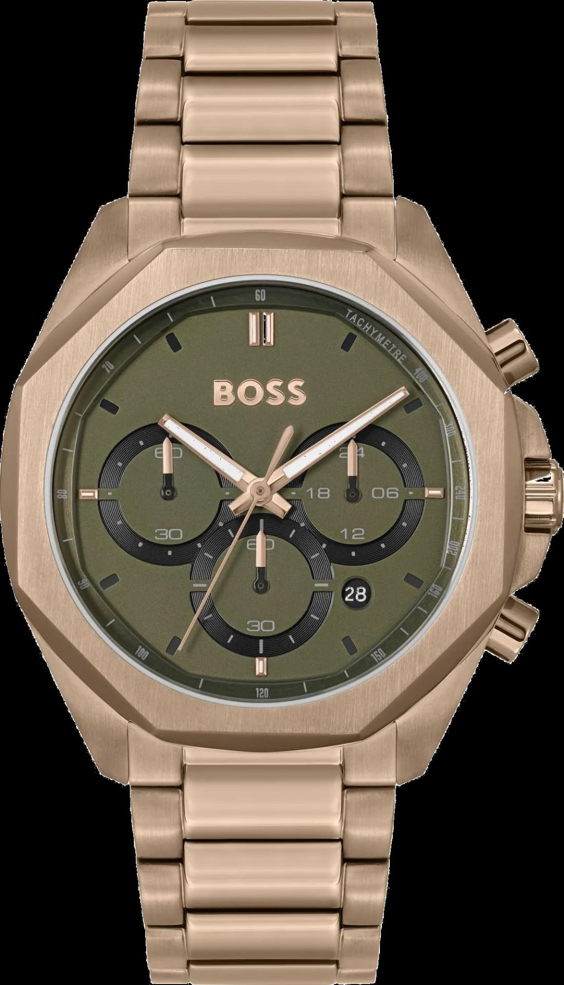 Montre Hugo Boss Cloud Bronze 1514019 cadran vert olive bracelet acier doré rose
