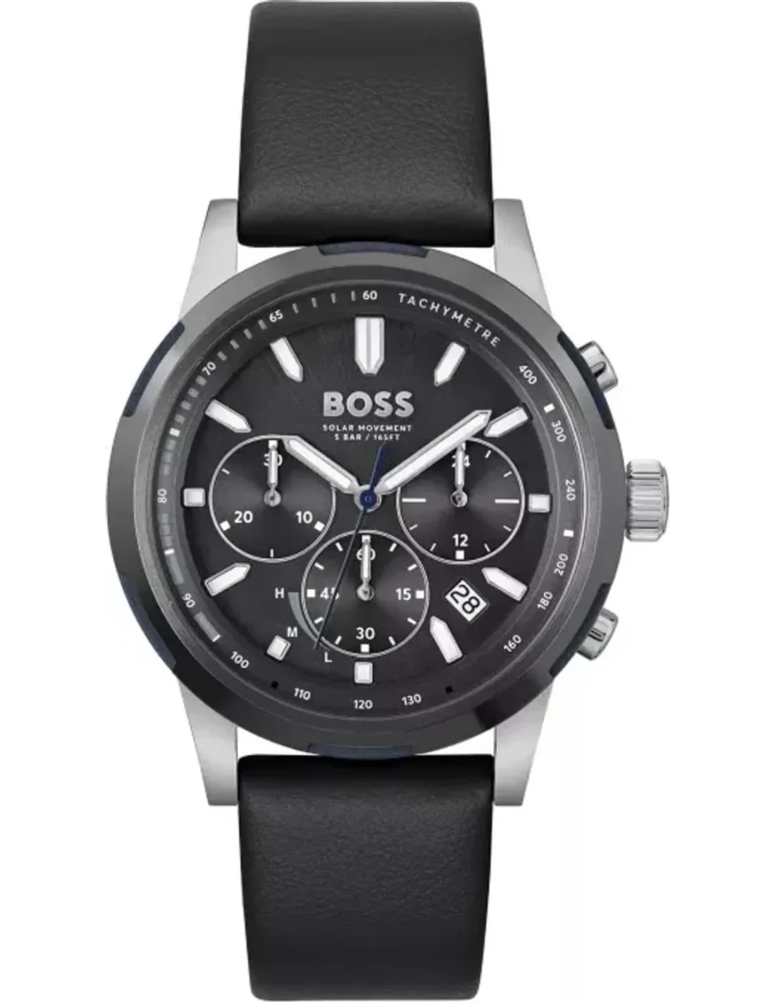 Montre Hugo Boss 1514031 Solgrade en Acier Poli et Cuir Noir