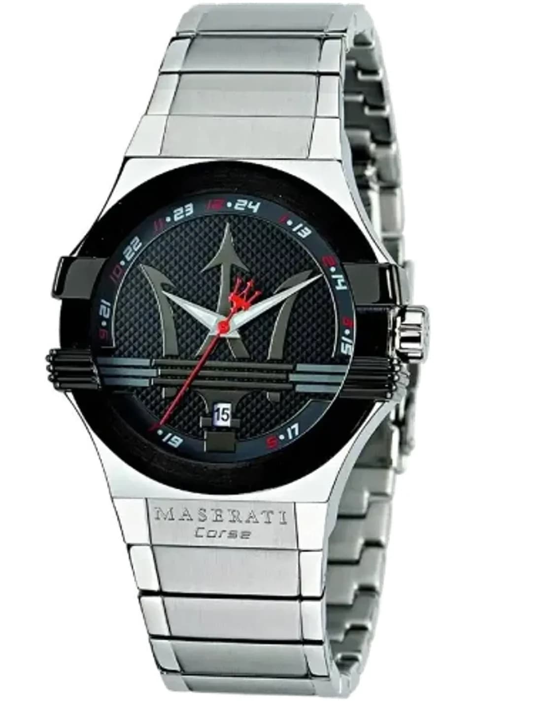Maserati Potenza R8853108001 round steel watch black background red details