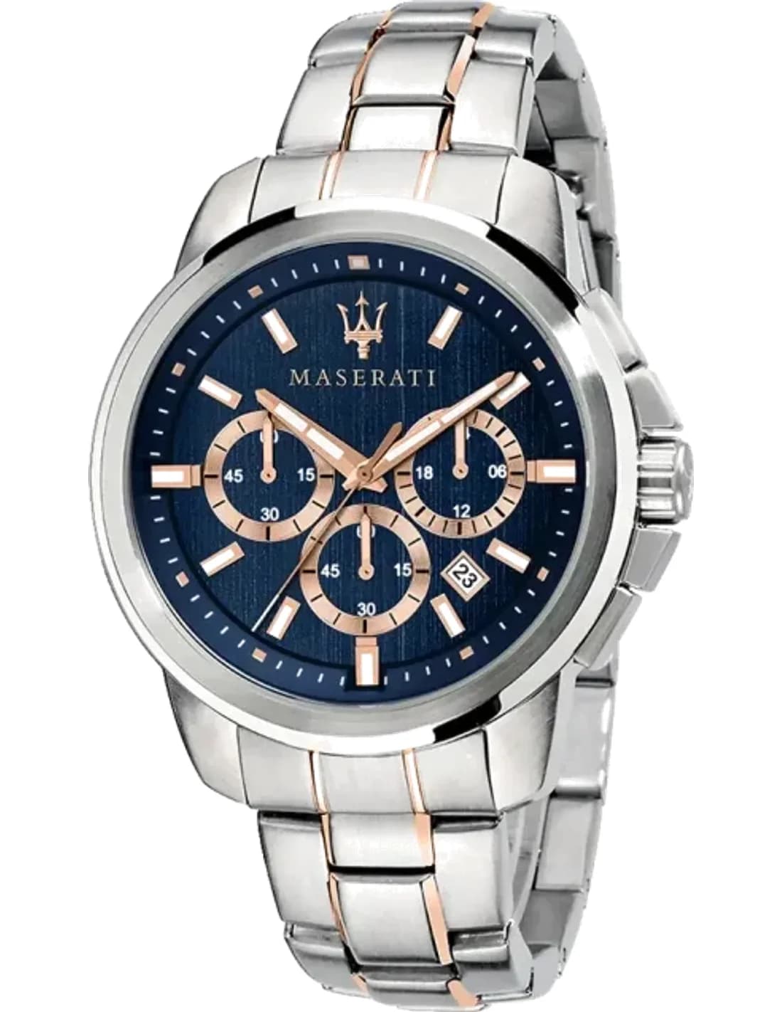 Montre Homme Maserati Successo R8873621008 chronographe cadran bleu bracelet en acier inoxydable bicolore