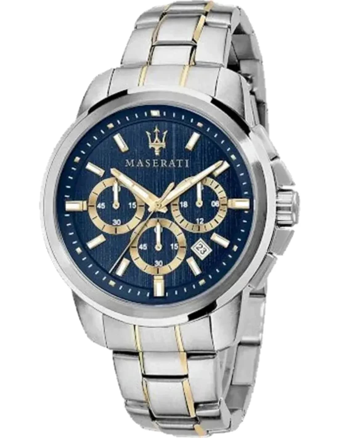Montre Homme Maserati Successo R8873621016 chronographe cadran bleu bracelet en acier inoxydable bicolore