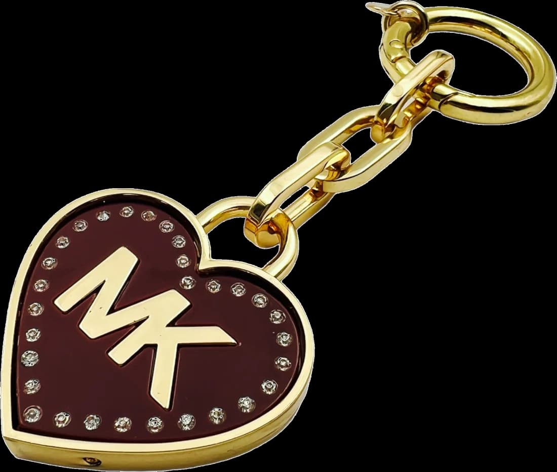 Porte-clés Michael Kors signature MK forme de coeur incrusté de cristaux