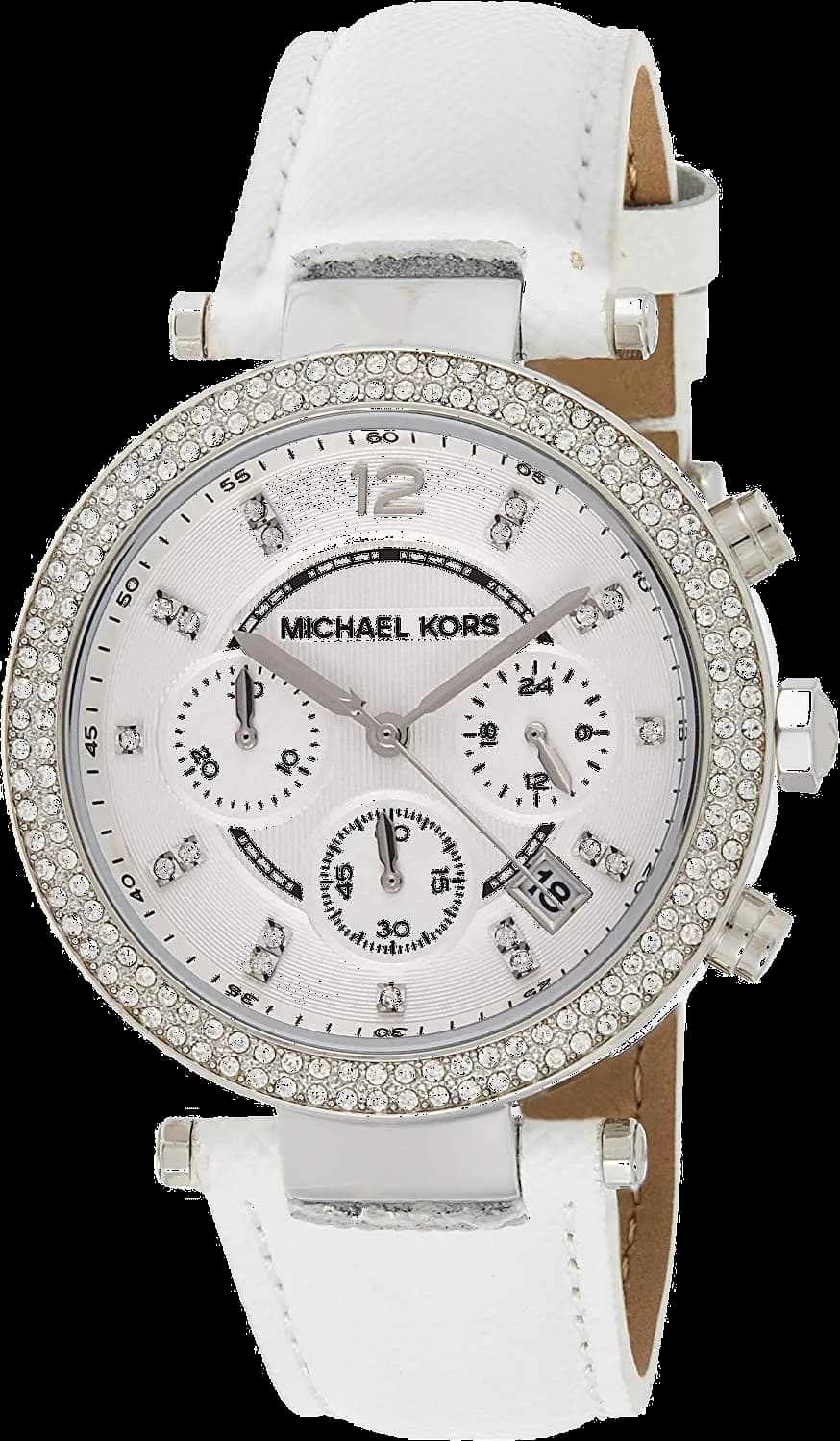 Michael Kors MK2277 White Leather Strap and Crystal Bezel Watch