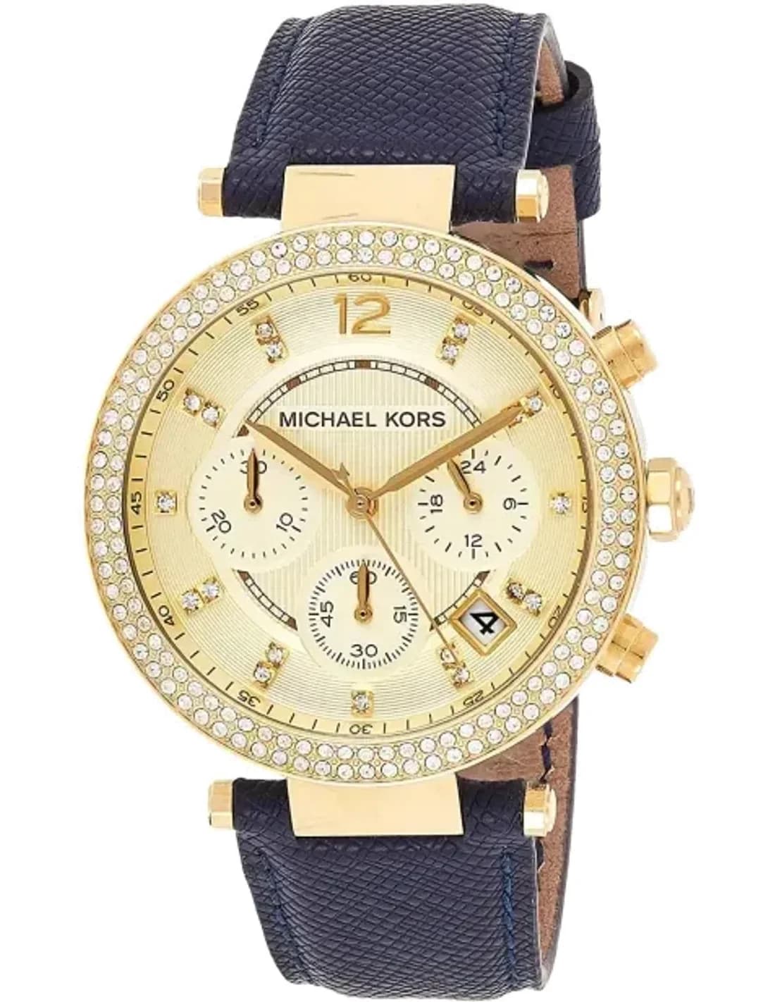 Michael Kors MK2280 Chronograph in Gold-Tone Stainless Steel and Navy Blue Leather Watch
