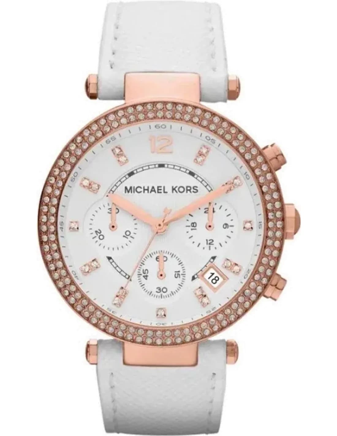 Michael Kors MK2281 Rose Gold Stainless Steel and White Leather Chronograph Watch