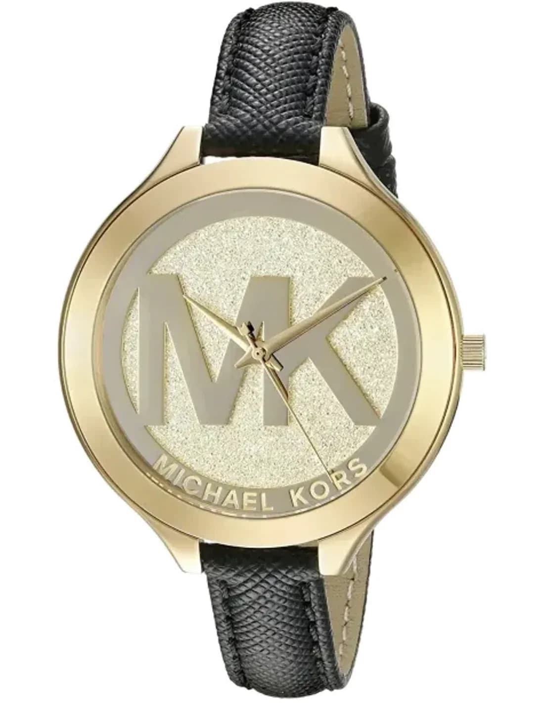Michael Kors MK2392 Gold Dial and Black Leather Strap Watch