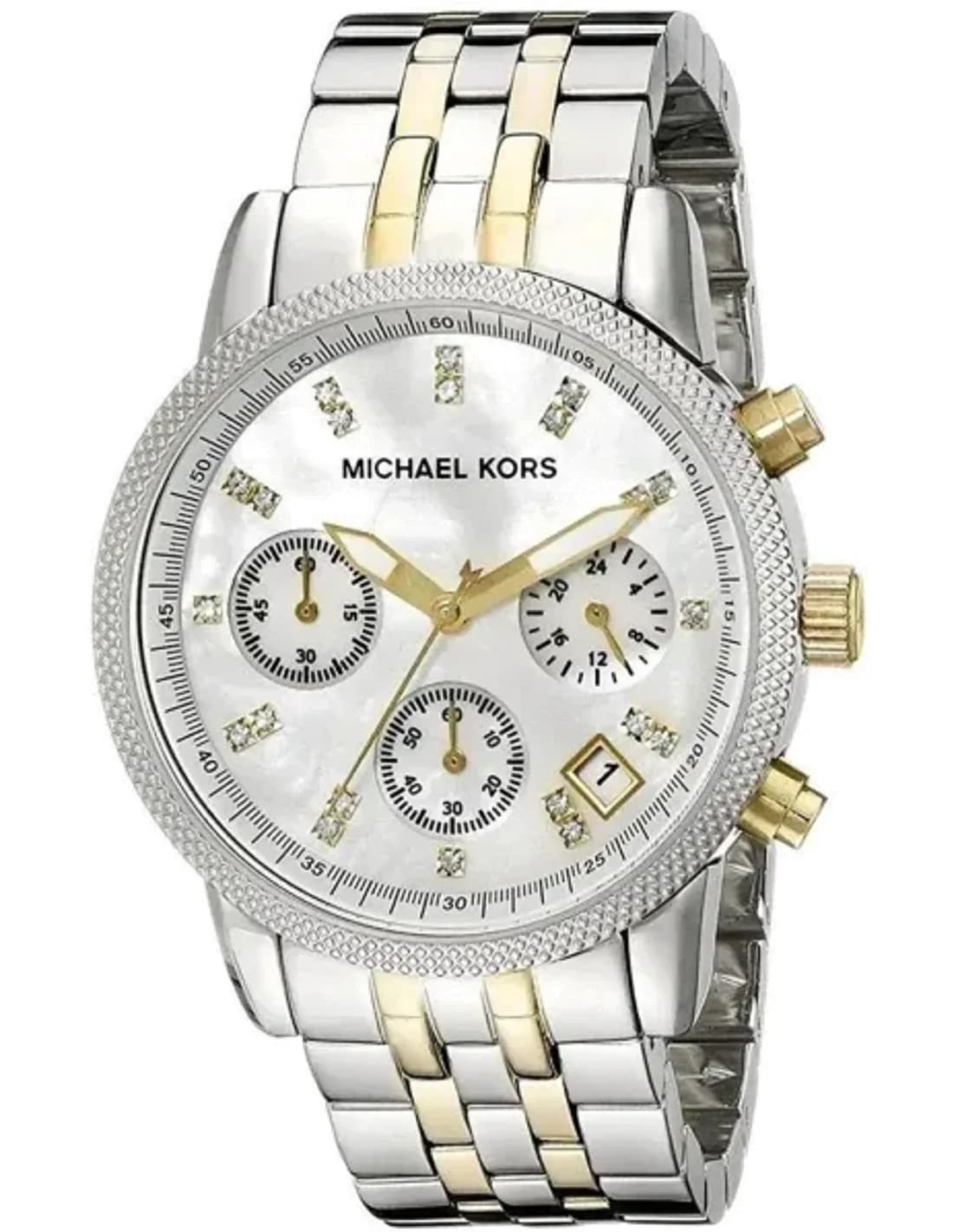 Michael Kors Ritz MK5057 Chronometer watch mother-of-pearl dial silver gold two-tone strap