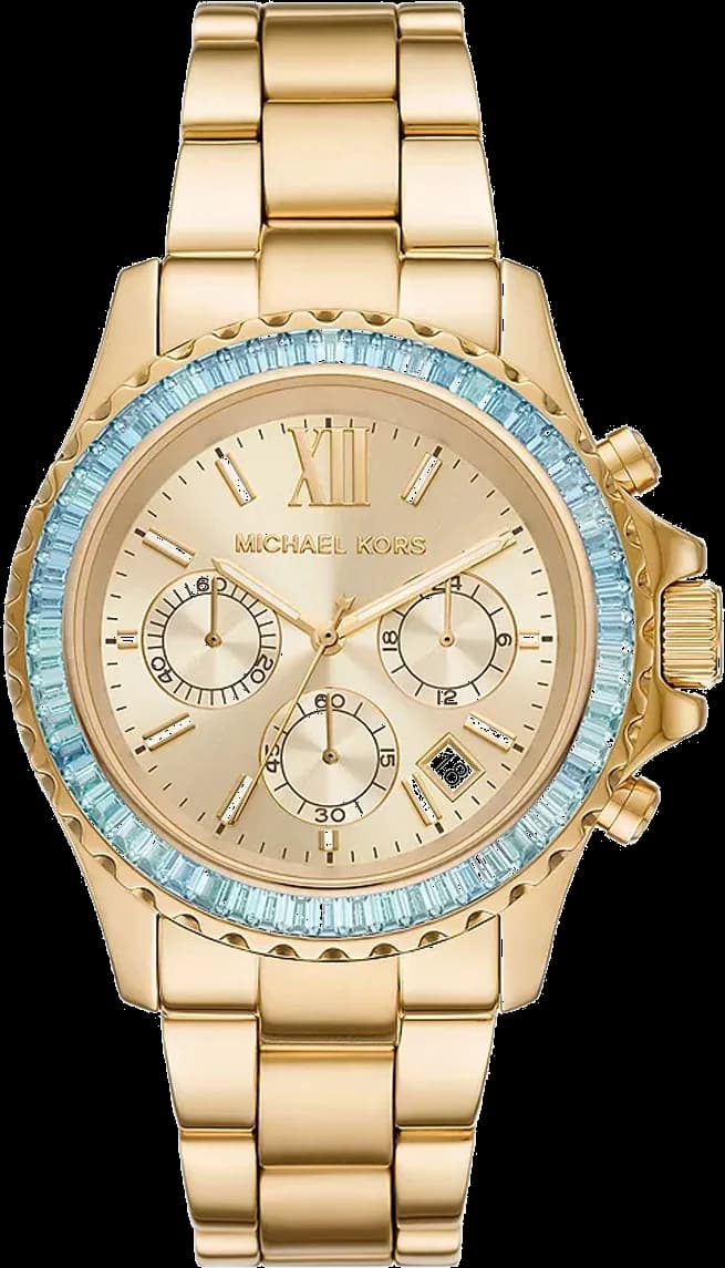 Michael Kors Everest MK7210 chronograph watch adorned with crystals, yellow gold-tone stainless steel bracelet