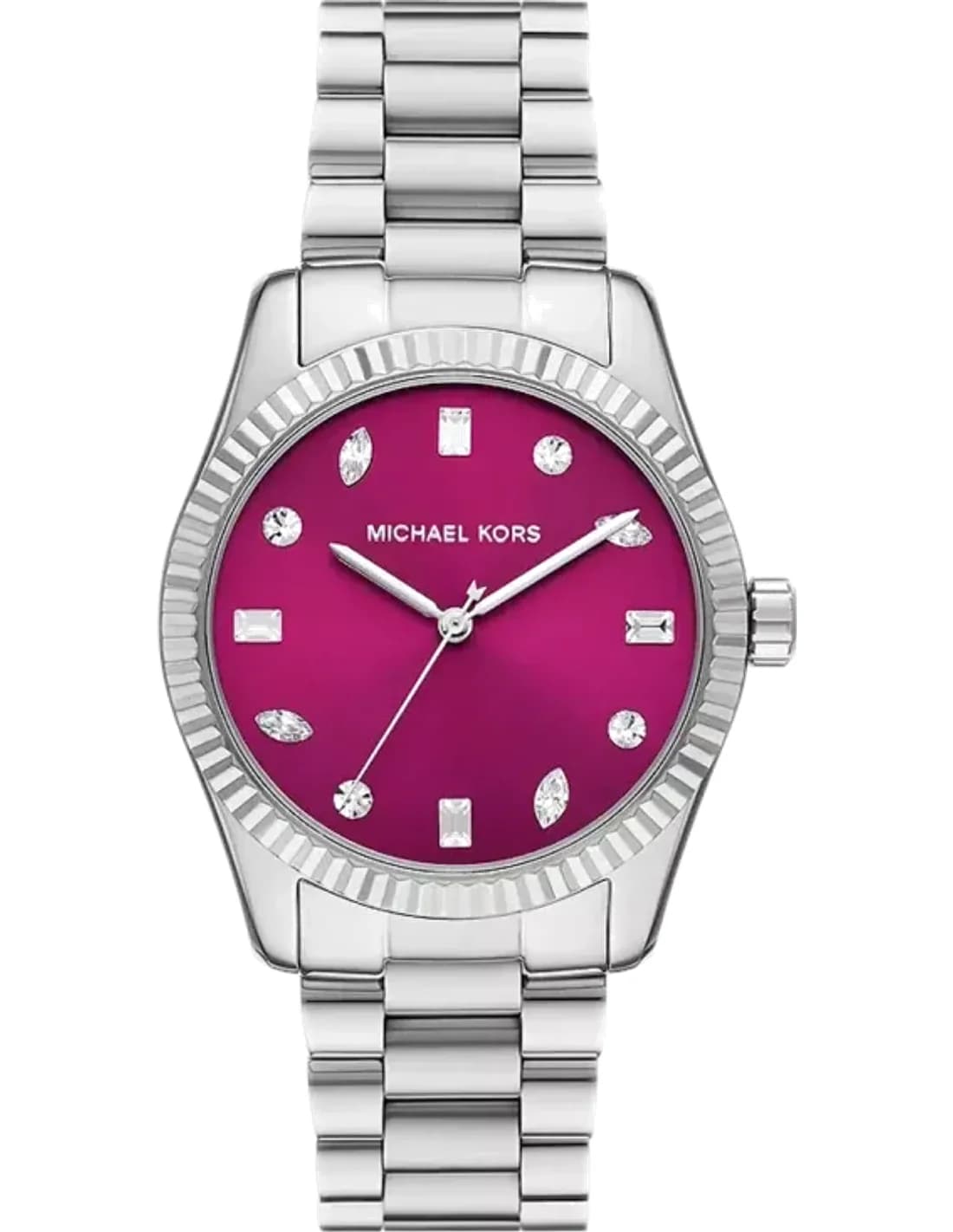 Michael Kors Lexington women's watch MK7443 with bright pink pavé dial and silver stainless steel bracelet