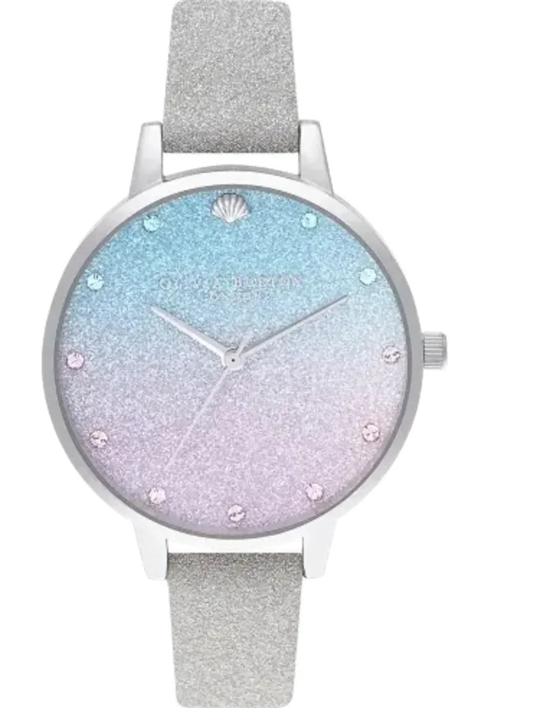 Montre Olivia Burton OB16US49 Cadran Pailleté et Bracelet Cuir Gris