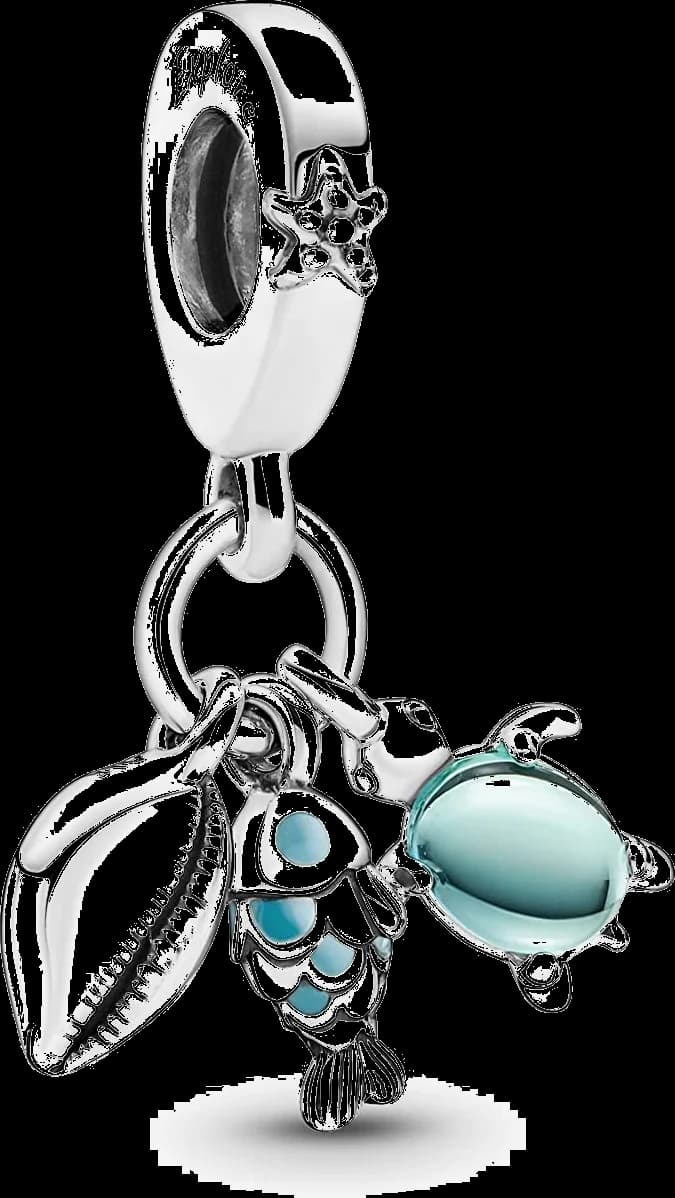 Charm Pandora Pendant Triple Poisson Tortue de Mer et Conque