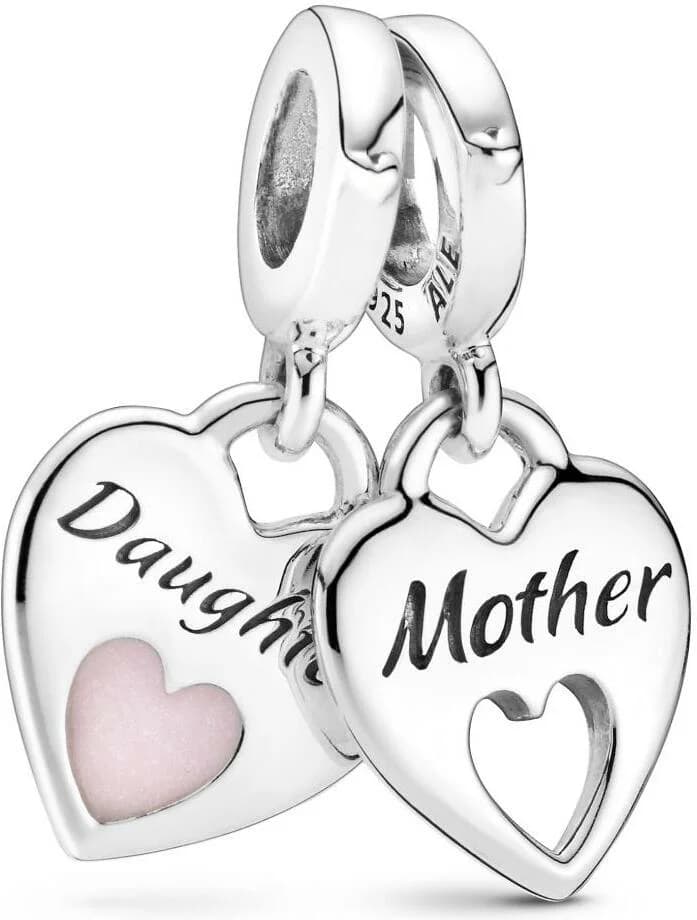 Charm Pandora Double Pendant argent Cœur Séparable Mère & Fille