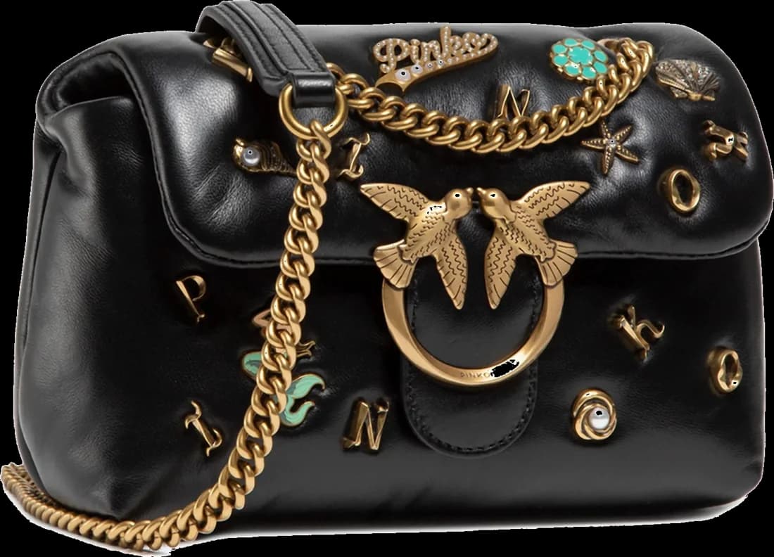 Sac à main Pinko Love Mini Puff Summer Pins cuir noir