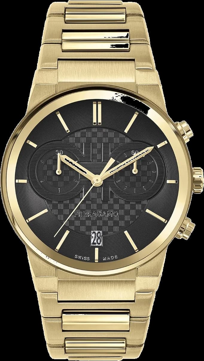 Salvatore Ferragamo watch 611224 766037 Chronograph Steel IP Yellow Gold and Black Dial