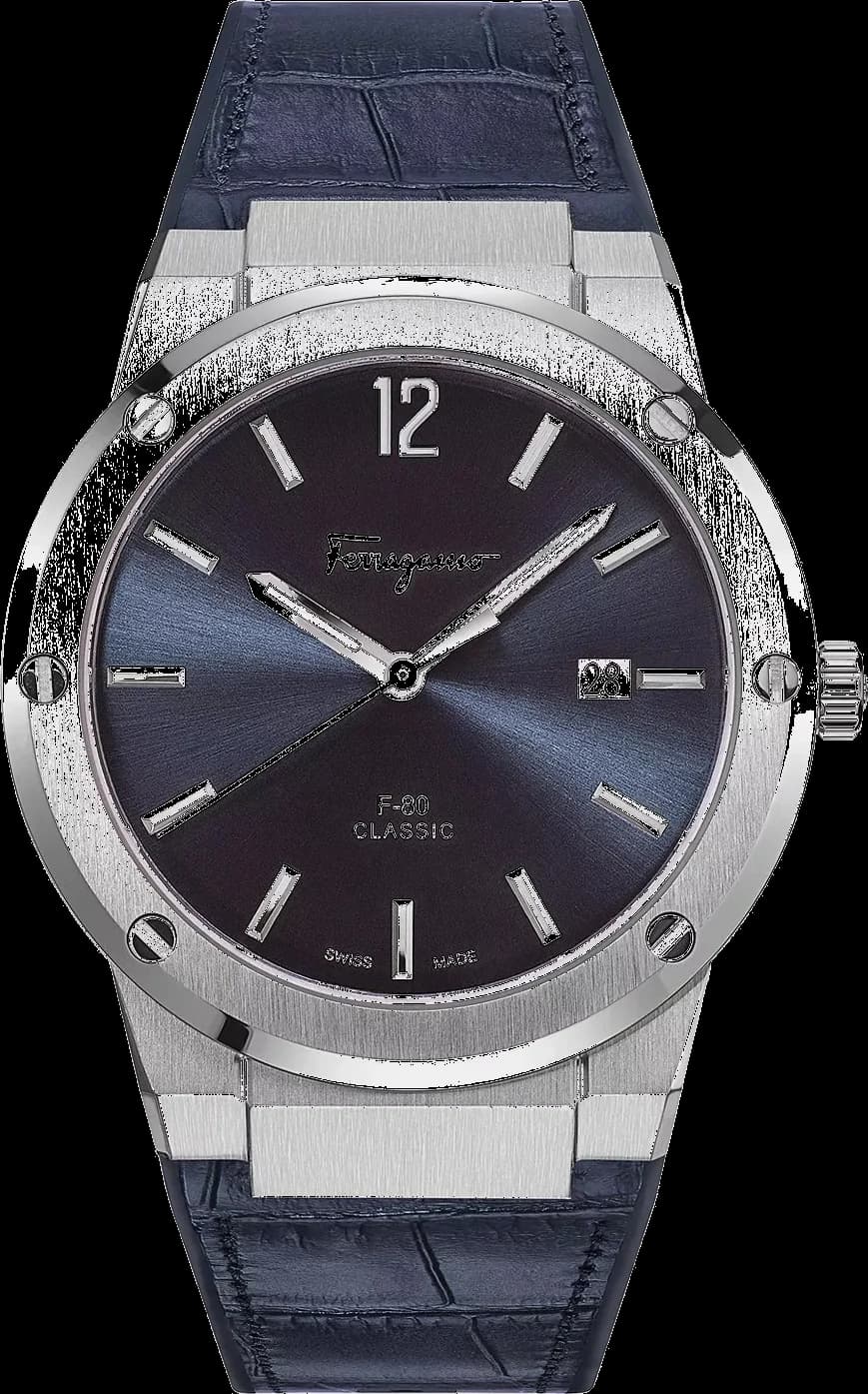 Salvatore Ferragamo Watch SFDT00319 Blue Dial and Crocodile Pattern Silicone Strap