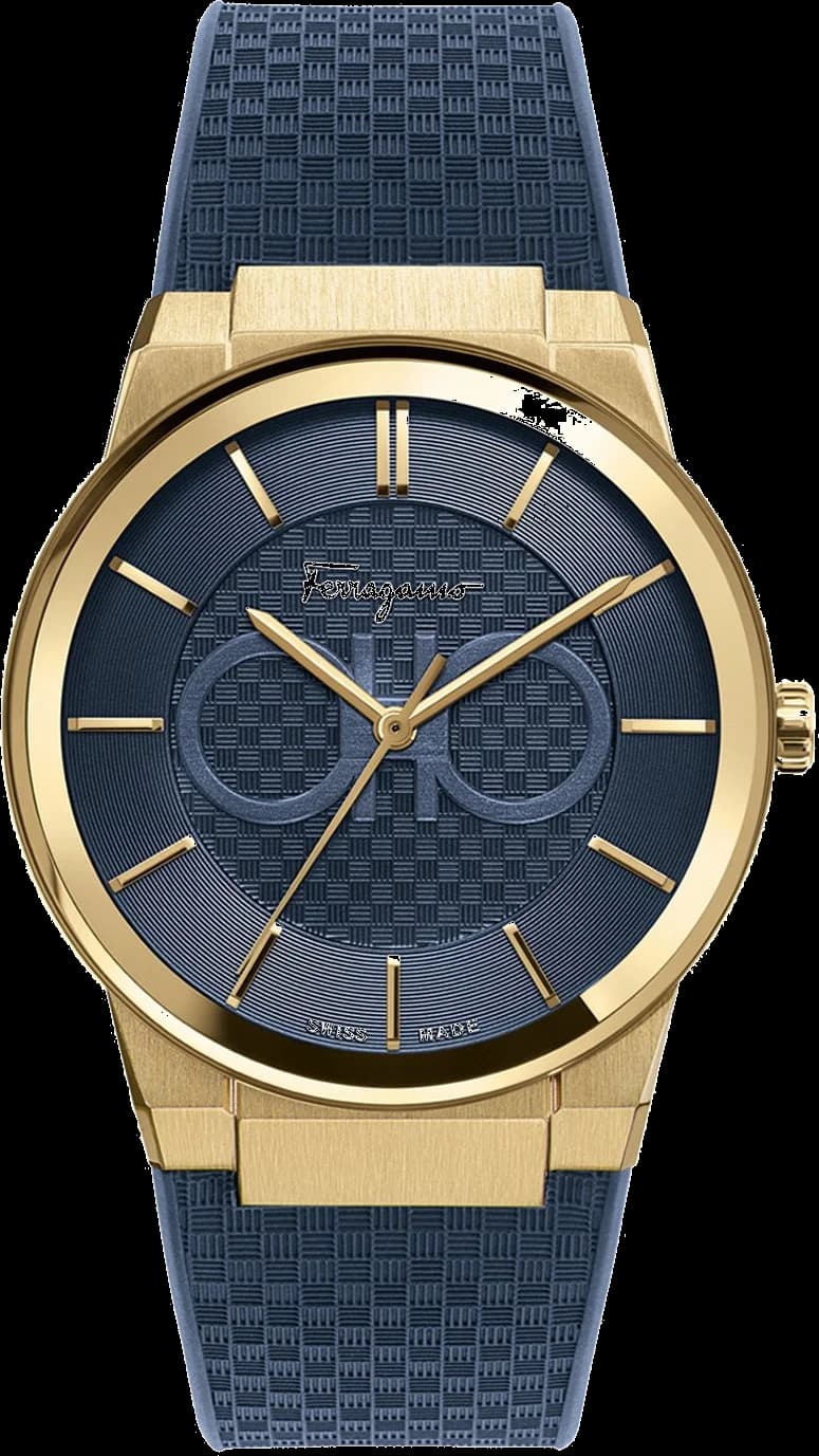 Salvatore Ferragamo SFHP00220 Watch in Gold-tone Steel and Blue Silicone
