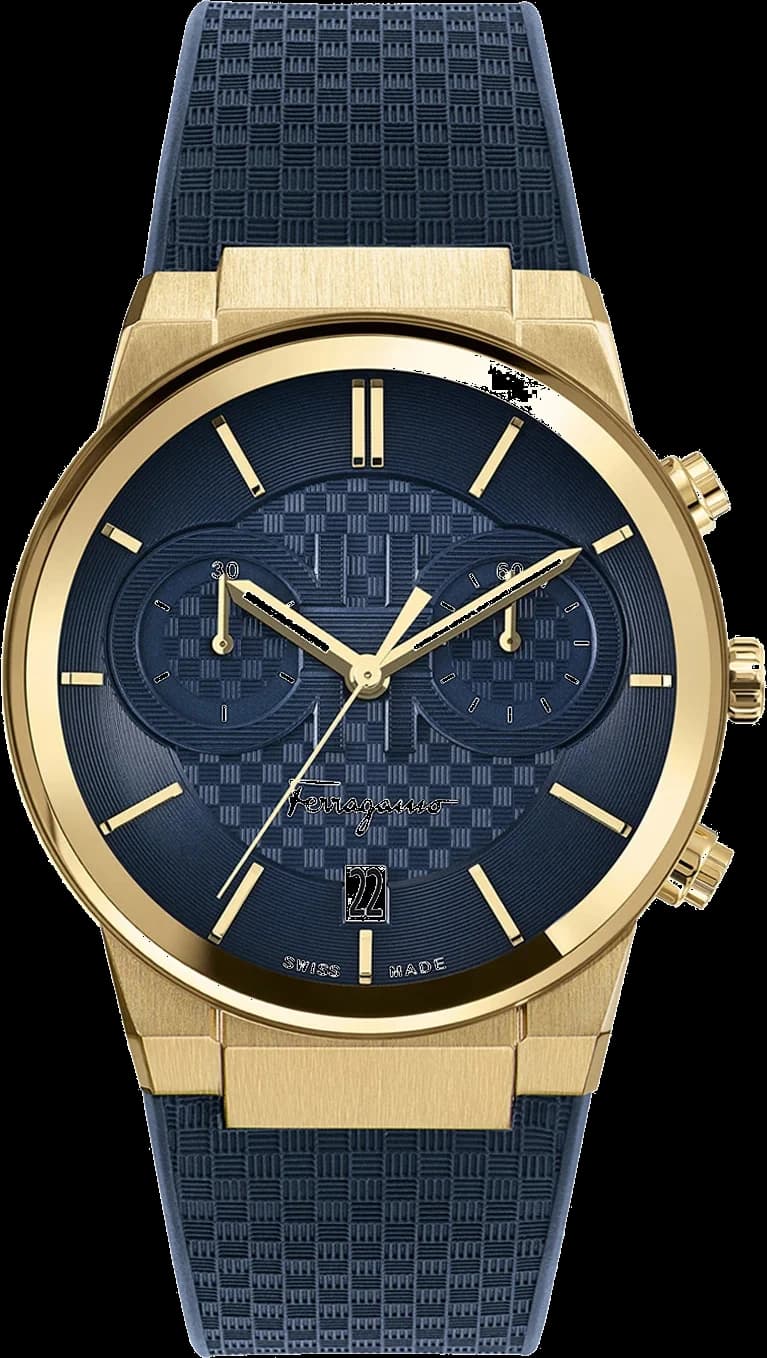 Salvatore Ferragamo SFME00221 Chronograph Blue and Gold Watch with Silicone Strap