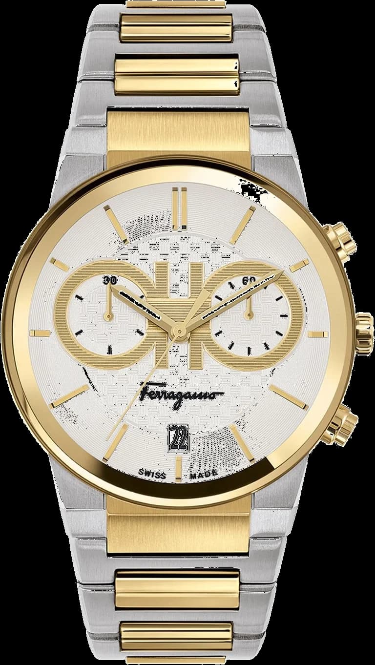 Salvatore Ferragamo SFME00821 Two-Tone Stainless Steel Chronograph Watch with Silver Dial