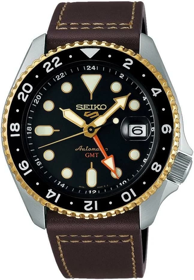 Seiko SSK036K1 GMT Evolution Brown Leather Strap Watch
