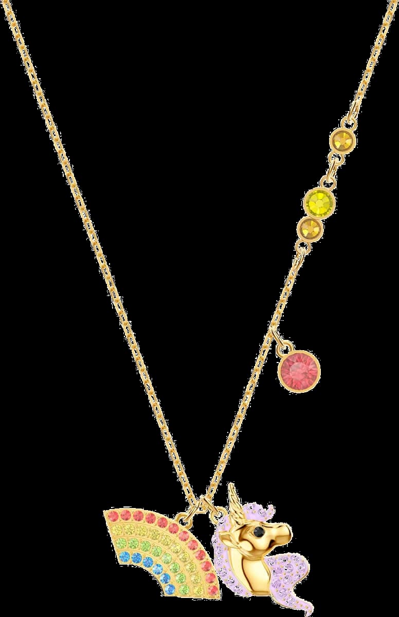 Collier Swarovski Licorne arc en ciel 5468314 plaqué or jaune coeur incrusté de cristaux