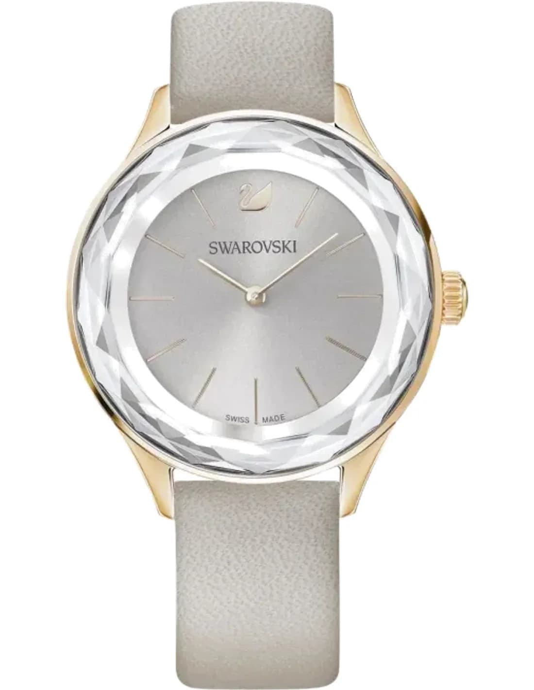 Swarovski 5295326 Octea Lux Grey Crystal Bezel and Leather Watch